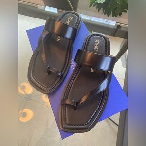 Stuart Weitzman Lyla Flat Leather Sandal Black Size 8.5, NWT